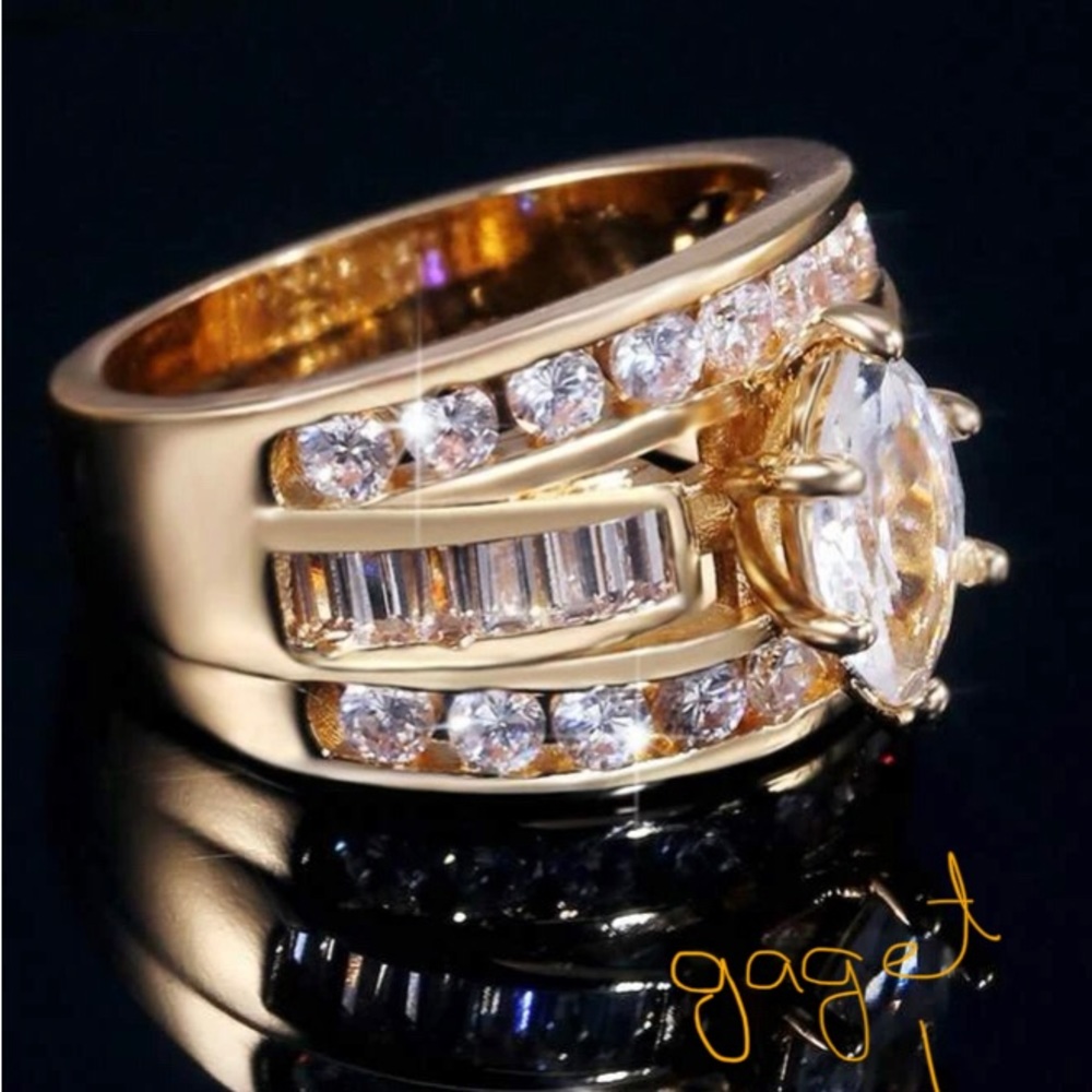 YELLOW GOLD MARQUISE BRIDAL ENGAGEMENT RING WEDDING RING GG1